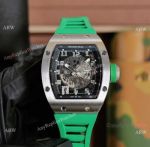 Replica Richard Mille RM010 AG TI Men Watches Titanium & Green Rubber Strap